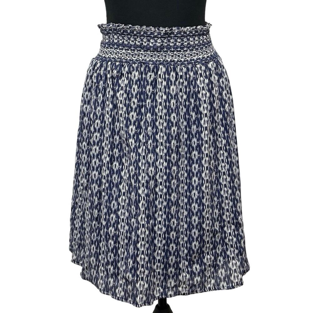 Faded Glory 100% Cotton Skirt Women XXL 20 Blue Ikat Smocked Waist